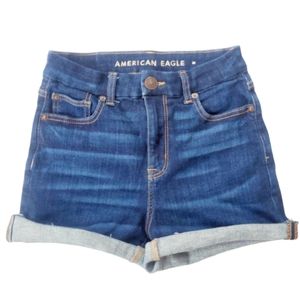 American Eagle Next Level Stretch High Rise Dark Blue Denim Jean Shorts